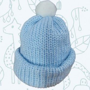 Hand Knit Unisex Toddler Beanie With Faux Fur Pom Pom